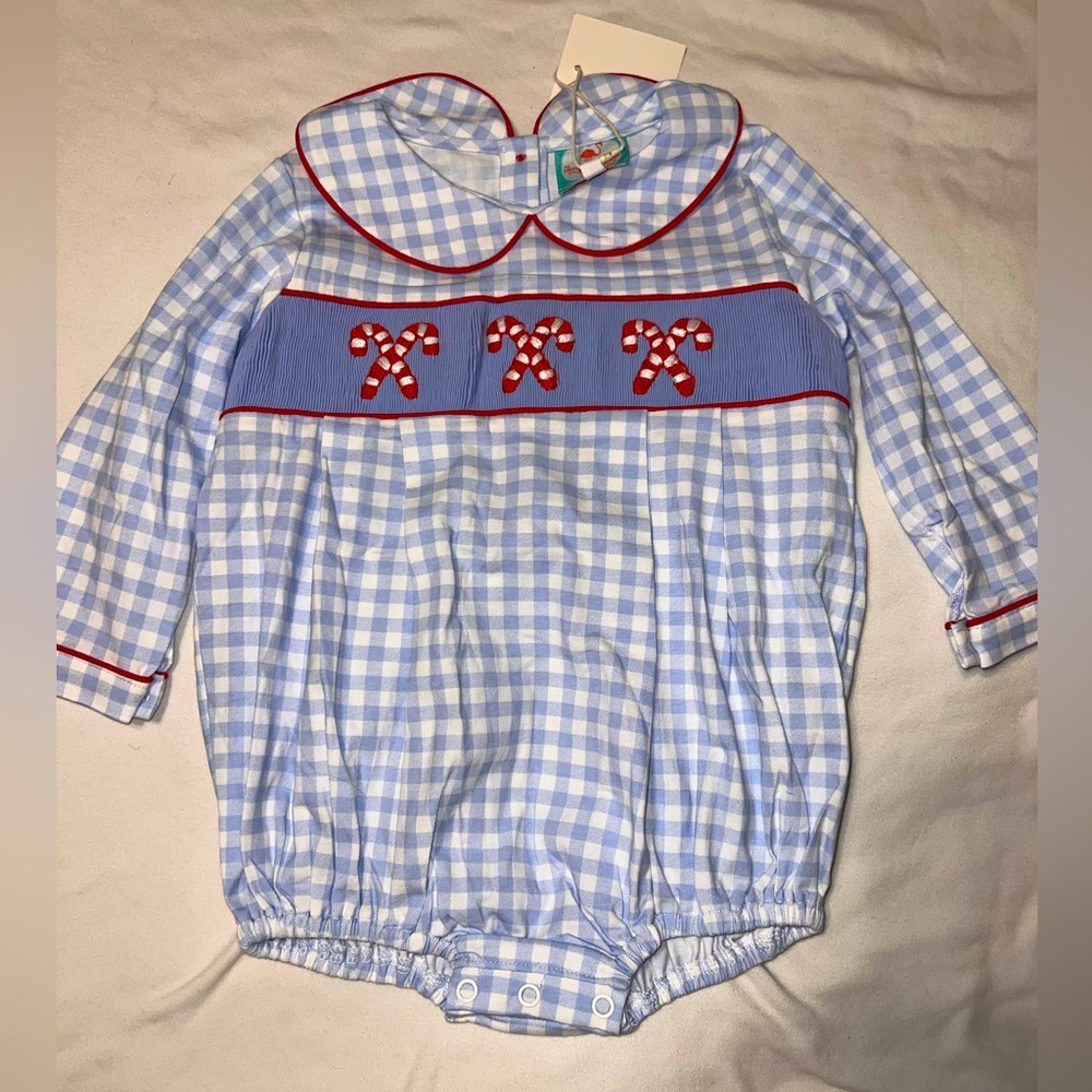 Christmas candy cane smocked bubble
